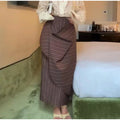 Fashion Women's See Through Blouse Long Skirt Set Lapel Deep V-neck Full Sleeve Lace Up Shirt Stripe Irregular Skirts 2026 Suit