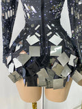 Flashing Rhinestones Mirrors Long Sleeve Dress Performance Singer Dancer Costume Bar Nightclub Party Stage Wear Birthday Vestido