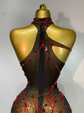 Women Luxury Black Mesh See Through Crystal Diamond Bodycon Dress Sexy Evening Party Club Nightclub Dress Singer Stage Costume