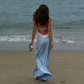 Elegant Satin Lace Long Dresses Women's Slip Backless Bandage High Slit Prom Maxi Dress Evening Party Night Out White Black