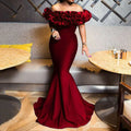 Winter Women Slash Neck Sleeveless Ruffles Empire Dress Sexy Evening Party Night Mermaid Maxi Long Bandage Dresses