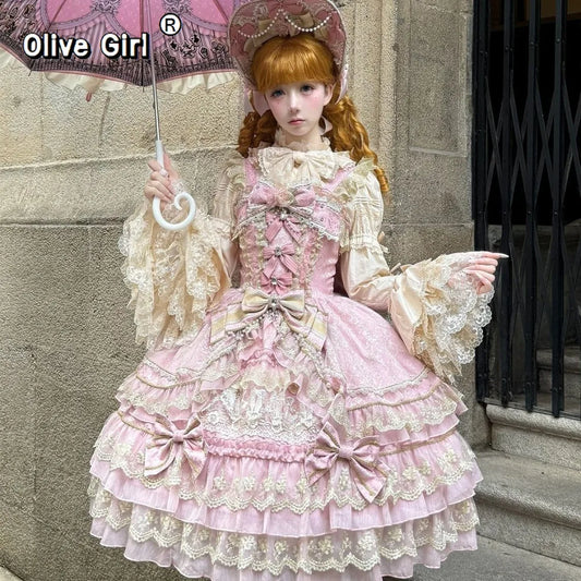 Olive Girl White Romantic Lolita Dress for Ren Faire 2026 Fairycore Photoshoot Everyday Wear S-XL XS-3XL Plus Size Romantic Cottagecore Garden Party Editorial Not Costume Lolita Dress Chinese Heritage Fashion Women