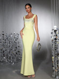 Elegant Banquet Party Gowns Bandage Women's Diamond Sleeveless Off Shoulder Tight Long Dress Solid Celebrity Evening Club