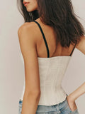 Hit Color Slimming Tube Top for Women Square Collar Sleeveless Spliced Lace Edge Backless Temperament Vests Female