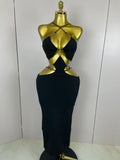 Women Sexy Halter Hollow Out Sleeveless Black Red Bodycon Long Bandage Dress Celebate Prom Elegant Luxury Birthday Club Dress