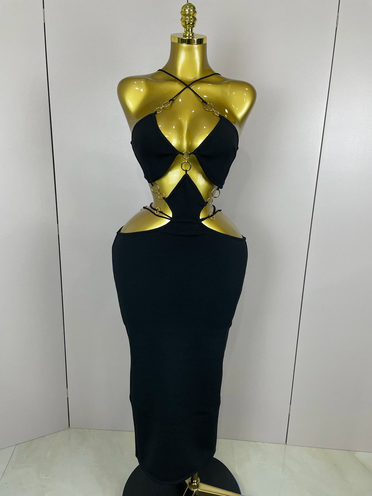 Women Sexy Halter Hollow Out Sleeveless Black Red Bodycon Long Bandage Dress Celebate Prom Elegant Luxury Birthday Club Dress