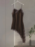Sexy V-neck Sling Dress Women Fashion Sleeveless Lace Patchwork Irregular Mini Dresses Lady Summer Chic Casual Holiday Robe