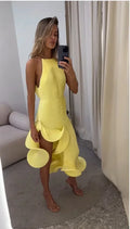 Elegant Women's Halter Ruffles Midi Dress Pleated Irregular Slit Dresses Evening Wedding Guest Pink Yellow Blue Party Prom 2026
