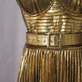 Gold Pleated Maxi Gala Dresses for Women Sleeveless High Waist Patchwork Sashes Spaghetti Strap Luxury Runway Dress Female