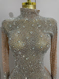 Sparkle Rhinestones Long Sleeve Gloves Stretch Bodysuits 2025 Women Evening Luxury Birthday Party Sexy Nightclub Stage Costumes