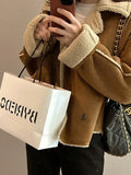 Retro Suede Coat Women's Hong Kong Style Double Breasted Suit Collar Winter New Arrival Chic Lightweight Luxury Coat