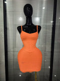 Pink Orange Women Sexy Strap O-Neck Bodycon Mini Bandage Dress Birthday Party Girls'Vacation Cocktail Outfit Wholesale