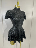 Sparkly Sequins Bodysuit Short Dress Women Sexy Nightclub Dancer DJ Stage Performance Wear Luxury Birthday Party Festival Outfit