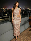 Sexy One Shoulder Champagne Sequin Evening Dress Women Waist Hollow Out Party Maxi Dress Party Long Prom Dress