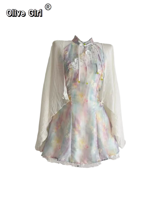 Olive Girl Romantic Qipao for Ren Faire 2026 Garden Wedding Fairycore Photoshoot Everyday Wear S-XXXL XS-3XL Plus Size Romantic Cottagecore Garden Party Editorial Not Costume Qipao Cheongsam Chinese Dress Chinese Heritage Fashion Women