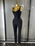 High Quality Women Sleeveless Sexy V-Neck Bodycon Bandage Long Jumpsuit Fashion Celebrate Evening Party Birthday Wear