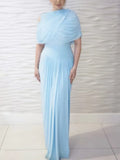Patchwork Shawl Bodycon Party Maxi Dresses for Women O Neck Short Sleeve High Waist Evening Temperament Folds Dress Female