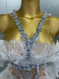 Sexy Shining Gold Crystal Transparent Wings Mini Dress 2025 Women Birthday Party Bar Nightclub Singer Stage Performance Costume