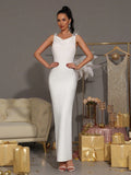 Sexy Backless Diamond Chain Design Bandage Maxi Long Dress 2026 Women'S Sleeveless Bodycon Celebrity Dinner Party Gowns