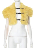 Furs Belt Buckle Crop Coat Women Valentine's Day Short Sleeve Sexy Hottie Midnight Birthday Party Banquet Shawl Tops