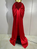 Women Evening Christmas Party Birthday Photoshoot Outfit Sexy Fashion Splicing Love Halter Crop Top & Long Skirt Two Piece Set