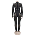 Sparkly Rhinestone Perform Costume Long Sleeve Sheer Mesh Jumpsuit Singer Party Show Outfit Club Patchwork Skinny Jumpsuits