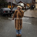 Luxury Runway Fashion Striped Long Faux Fur Coat Women Winter Fluffy Furry Eco Fox Fur Jacket Girls Overcoat Outerwear