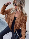 SHENGPALAE Women Jacket Cropped Faux Suede Fringe Lapel Western Streetwear Moto Outerwear Autumn 2026 New 05E03782