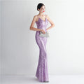 Women Strap Party Maxi Dress Sexy V Neck Evening Dress Celebrity Purple Sequin Dress Long Prom Formal Occasion  Dress