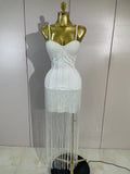 Elegant Prom  Evening Party Luxury Birthday Wedding Guest Dresses Women Sexy Shiny Crystals Tassel Bodycon Long Bandage Dress