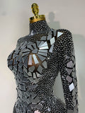 Luxury Rhinestones Mirrors Sexy Sheath Bodysuit Women Nightclub DJ Performance Costume Evening Party Celebrate Stage Wear
