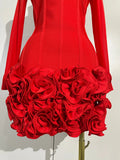 Sexy 3D Red Black Rose Flowers Mesh Long Sleeve Bandage Mini Dress Evening Prom Birthday Party Photo Shoot Cocktail Party Dress