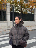 Trendy Vintage Plaid Padding Jacket Women Stand-up Collar Zipper Cotton Coat Lady Fall Winter High Street Casual Outwear 2026