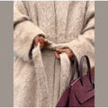 Camel Lapel Collar Coat Women Maxi Brushed Fuzzy Wool Self Tie Belt Waist Cinched Jacket Oversized Chic Autumn Winter Outerwear