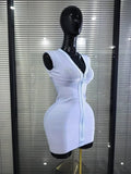 3 Colors Women Sleeveless Sexy V-Neck Front Zipper Bodycon Mini Bandage Dress Celebrate Birthday Party Cocktail Outfit