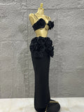 Women Sexy Strap Florlas 2 Pieces Bodycon Long Bandage Dress Nightclub Party Bar Singer Celebrate Birthday Outfit