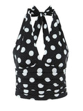 Beach Party Two Piece Set for Women Halter Neck Sleeveless Vest High Waist Polka Dot A Line Midi Skirt Suit Female