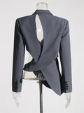 Solid Hollow Out Casual Irregular Blazers For Women Notched Collar Long Sleeve Spliced Button Temperament Blazer Female New