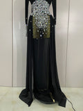 Luxury Elegant Birthday Party Prom Sparkly Diamonds Long Sleeves Mesh See-Through Maxi Abaya Women Evening Wedding Guest Gowns