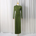 Elegant Slim Fit Folds Irregular Long Dress Fashion Women Long Sleeve Diagonal Collar Robes 2025 Chic Party Banquet Wear