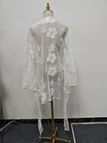 Solid Losoe Spliced Sheer Fashion Bloues for Women V Neck Long Sleeves Patchwork Lace Elegant Top Female Clothing