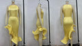 Elegant Women's Halter Ruffles Midi Dress Pleated Irregular Slit Dresses Evening Wedding Guest Pink Yellow Blue Party Prom 2026