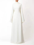 Evening Dresses Long Sleeves O Neck Slim Maxi 2026 Women Dinner Party Gowns With Shawl Pearls Elegant Wedding Robes Lady
