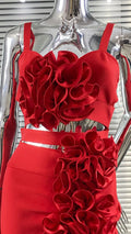 Summer 3D Bud Glam Hollow Red Suspender Dress Fashion Hot Party Performance Evening Gown Show Costumes Abito Da Cerimonia Donna