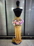 Black Khaki Women Sexy Halter Backless 3D Flowers Bodycon Long Maxi Dress Celebrate Evening Party Performance Costumes Wear