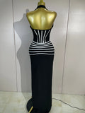 Women Backless Evening Party Prom High Quality Birthday Dress Sexy Halter Neck Black Sleeveless Slit Long Bodycon Bandage Dress