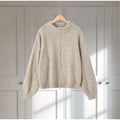 Women's Chic Sequin Knitted Cardigan Solid Stand Neck Double Zipper Sweater Oversized Knitwear Winter Female Elegant Cardigans