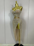 Women Two Pieces Set Sexy Strapless Evening Sparkly Sequin Beading Celebrate Nightclub Party Luxury Birthday Dress Stage Costume