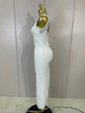 Women Diamond Pearl Sleeveless Sexy Backless Long Bandage Dress Celebirty Elegant Evening Party Birthday Wedding Guest Prom Gown