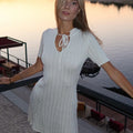 Short Sleeve Knitted Long Dress Female Slim Hollow Retro Elegant Sweater Dress 2025 Summer New High Waist Women‘s Dress